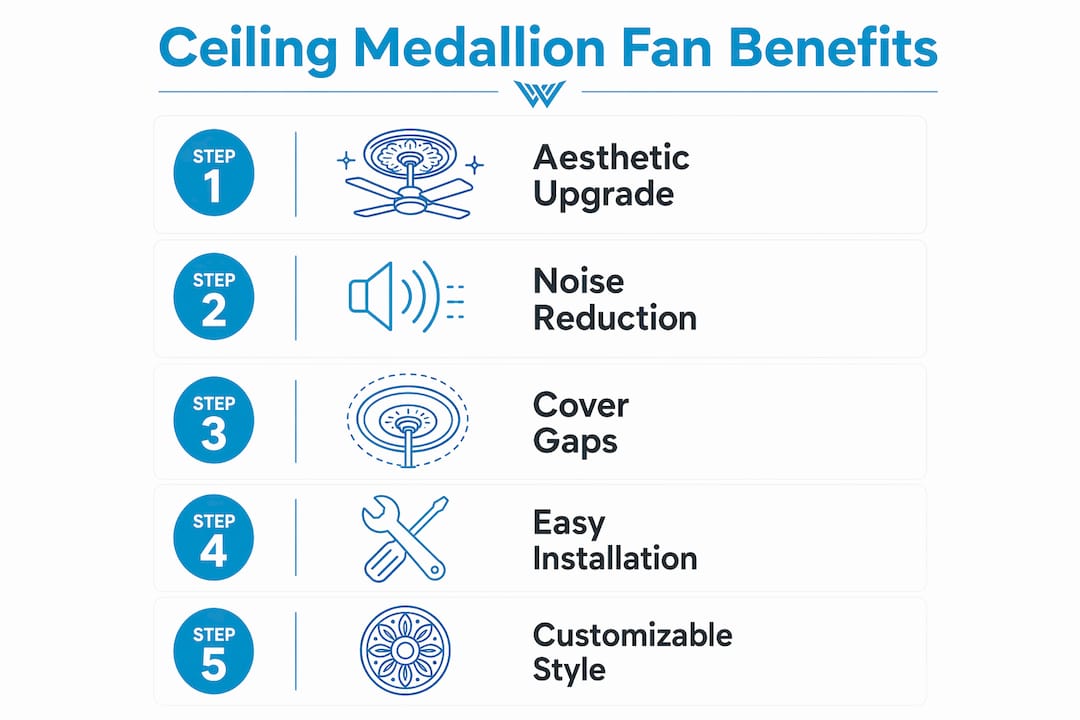 Infographic outlining ceiling medallion fan benefits
