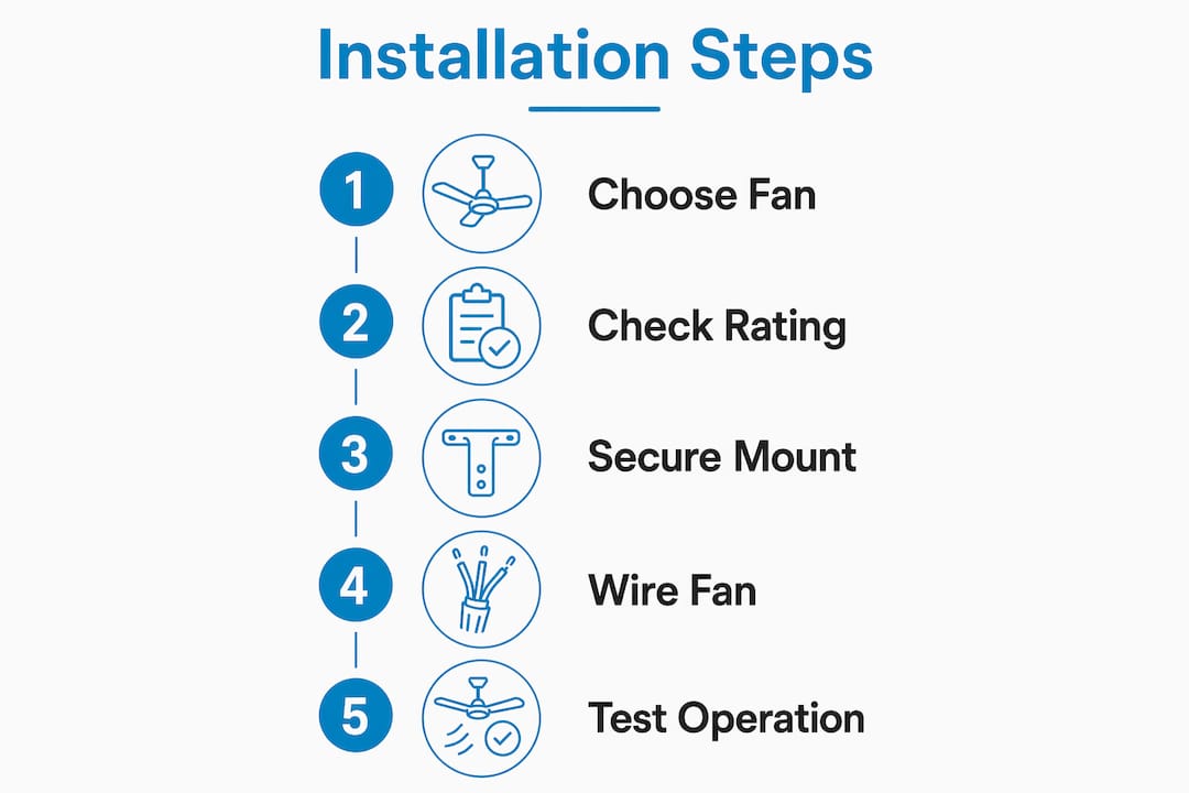 Infographic of outdoor ceiling fan installation steps