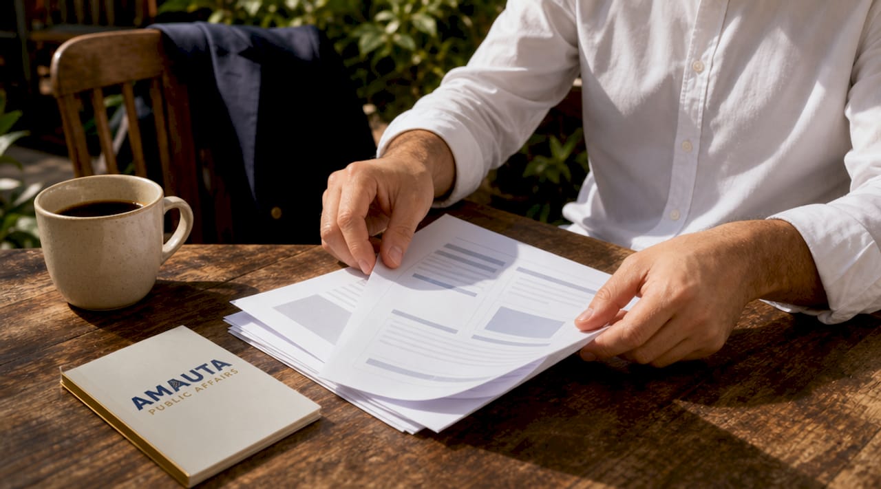 Hands arranging press releases in meeting