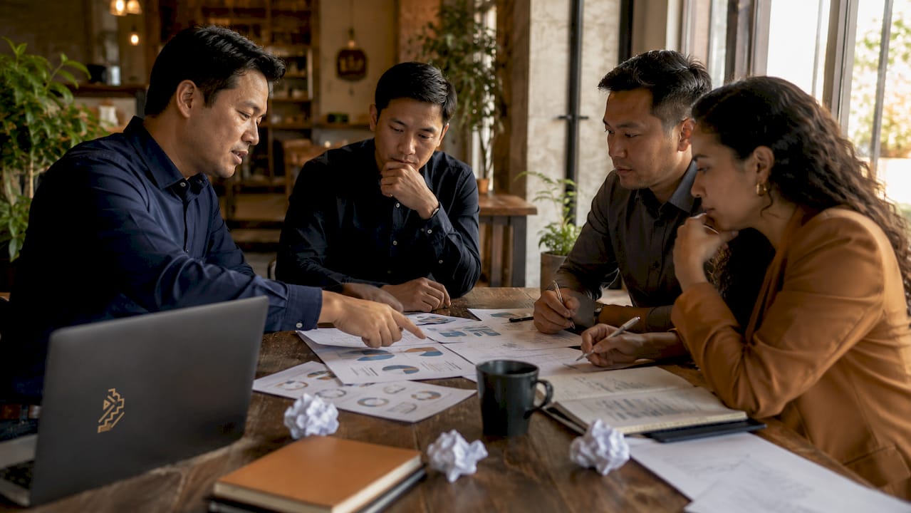 Team discussing stakeholder feedback report