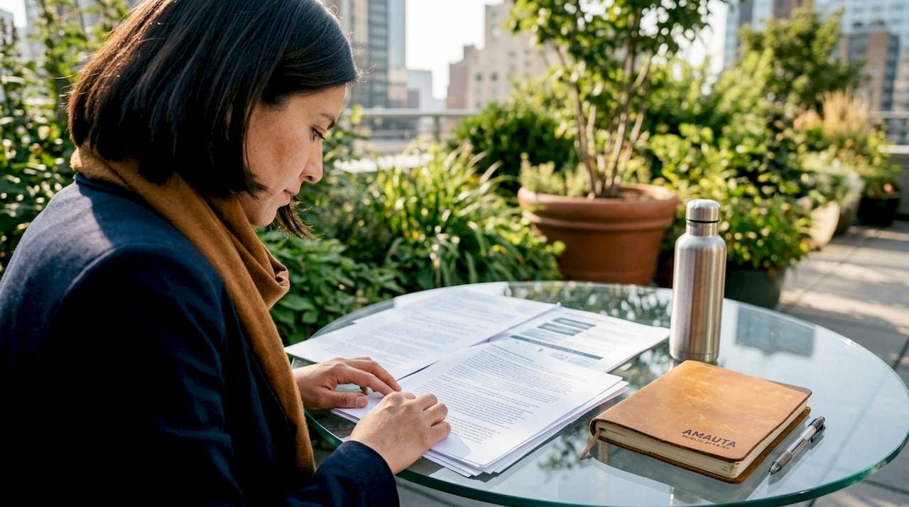 Professional reviewing environmental policy documents