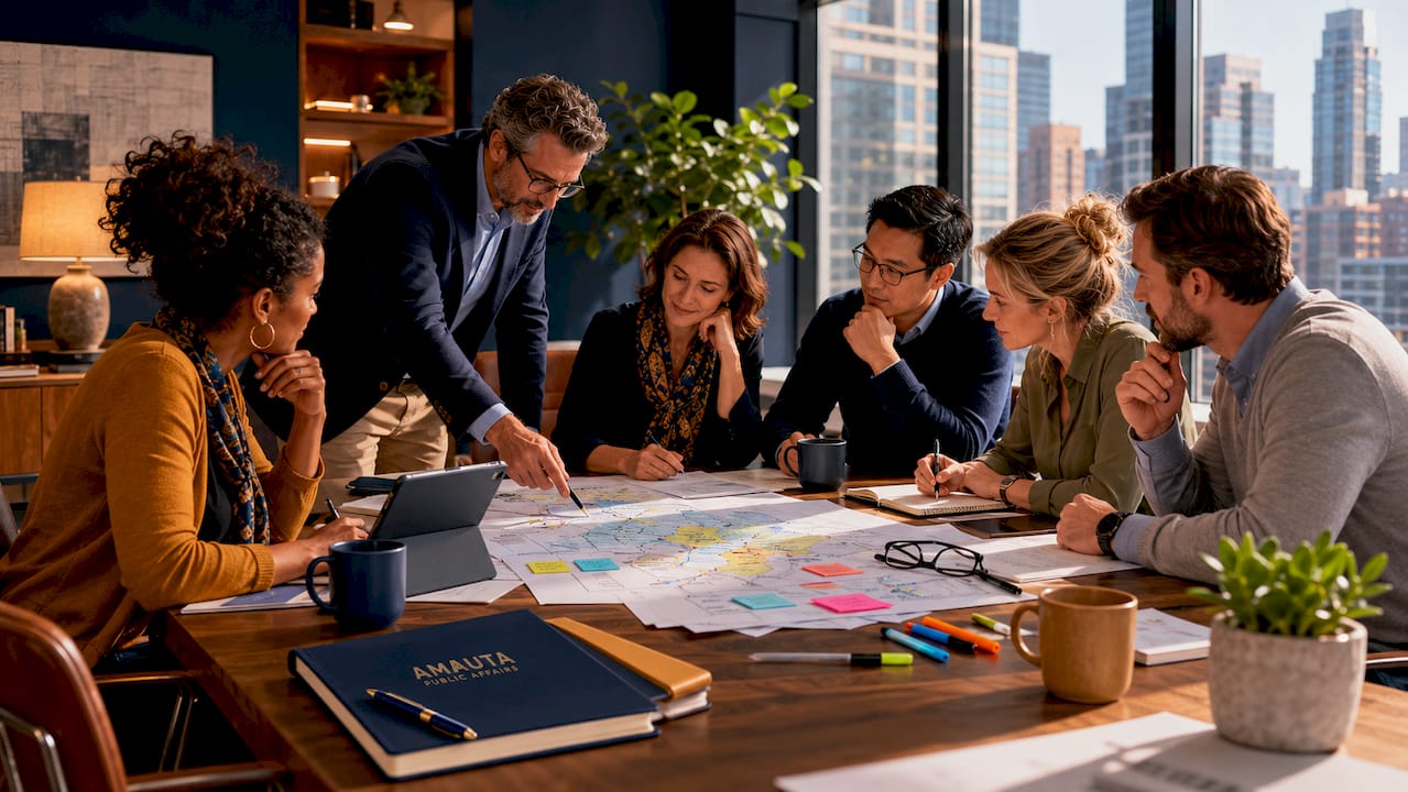 Business meeting discussing stakeholder mapping