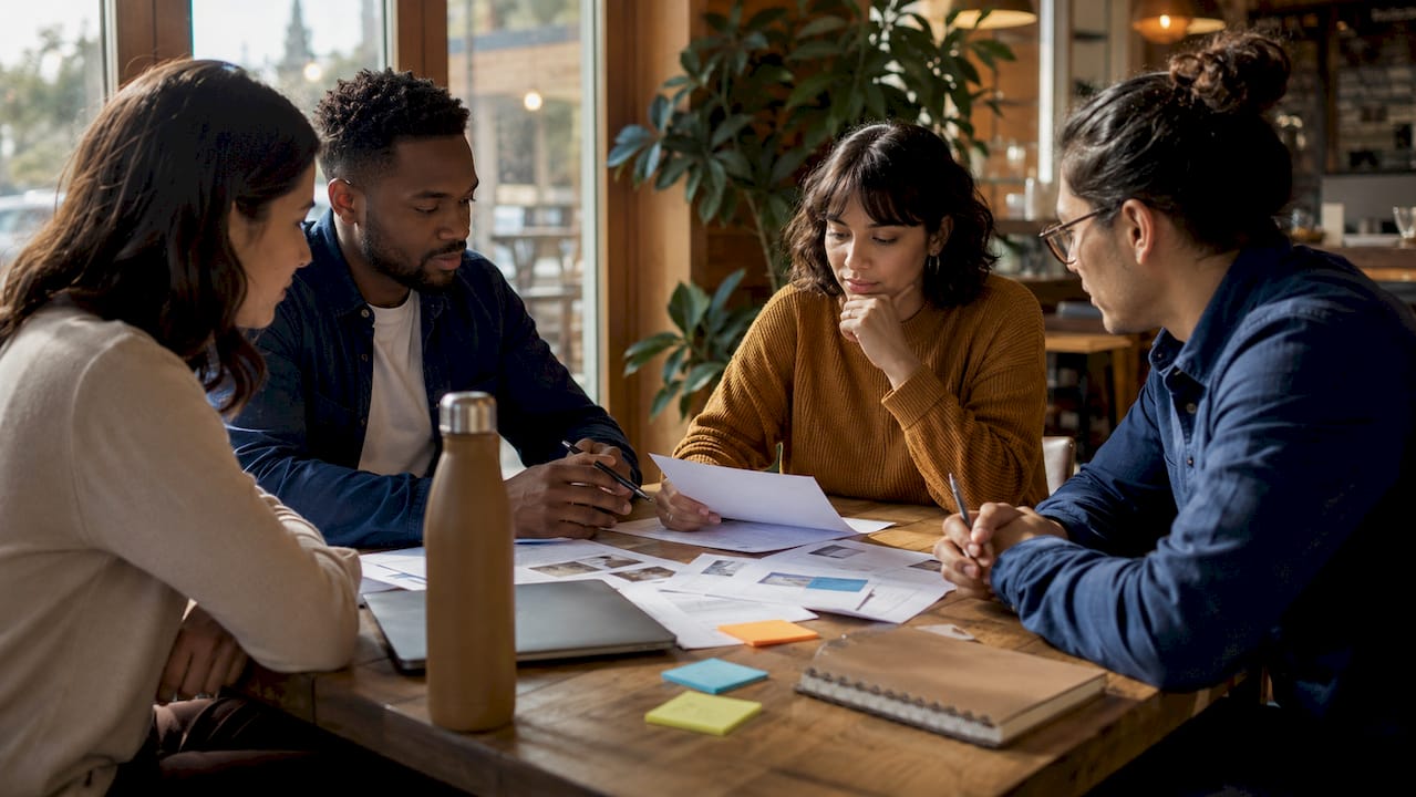 Diverse team in corporate community relations meeting