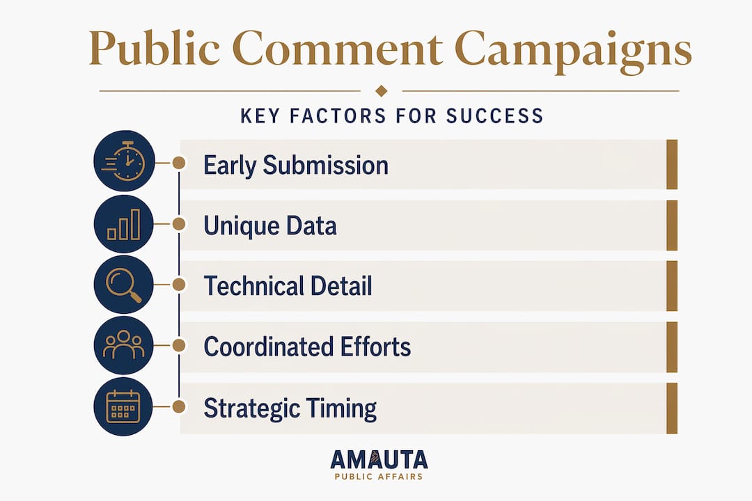 Infographic detailing steps of effective public comment campaigns
