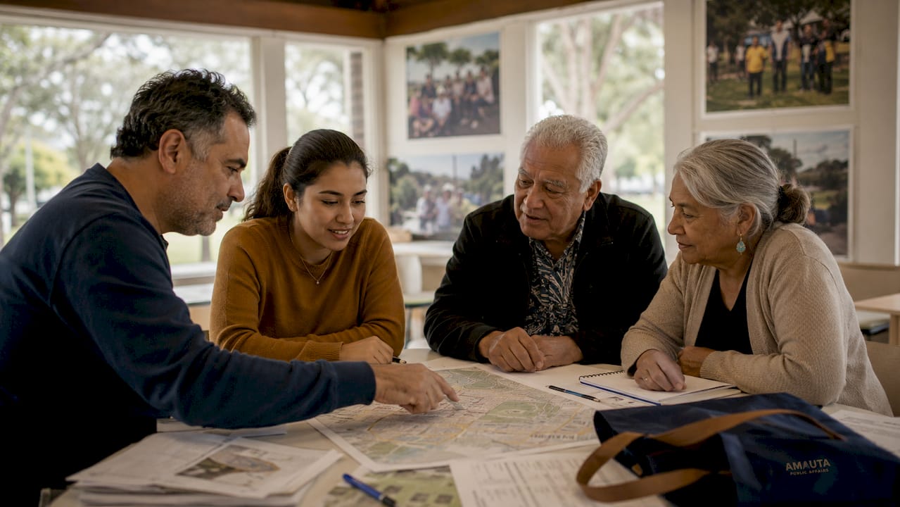 Community group discussing land use maps