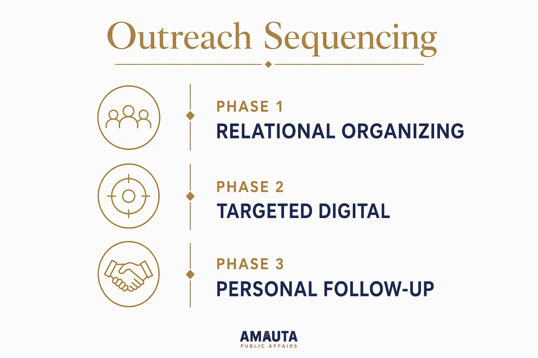 Infographic illustrating outreach sequencing phases