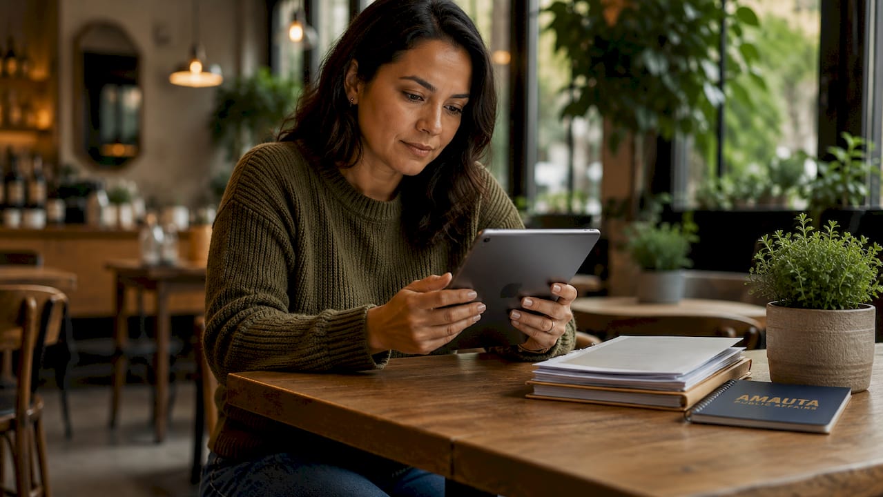 Person reading advocacy emails on tablet at home