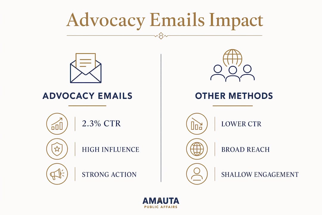 Infographic comparing advocacy emails to other communication methods