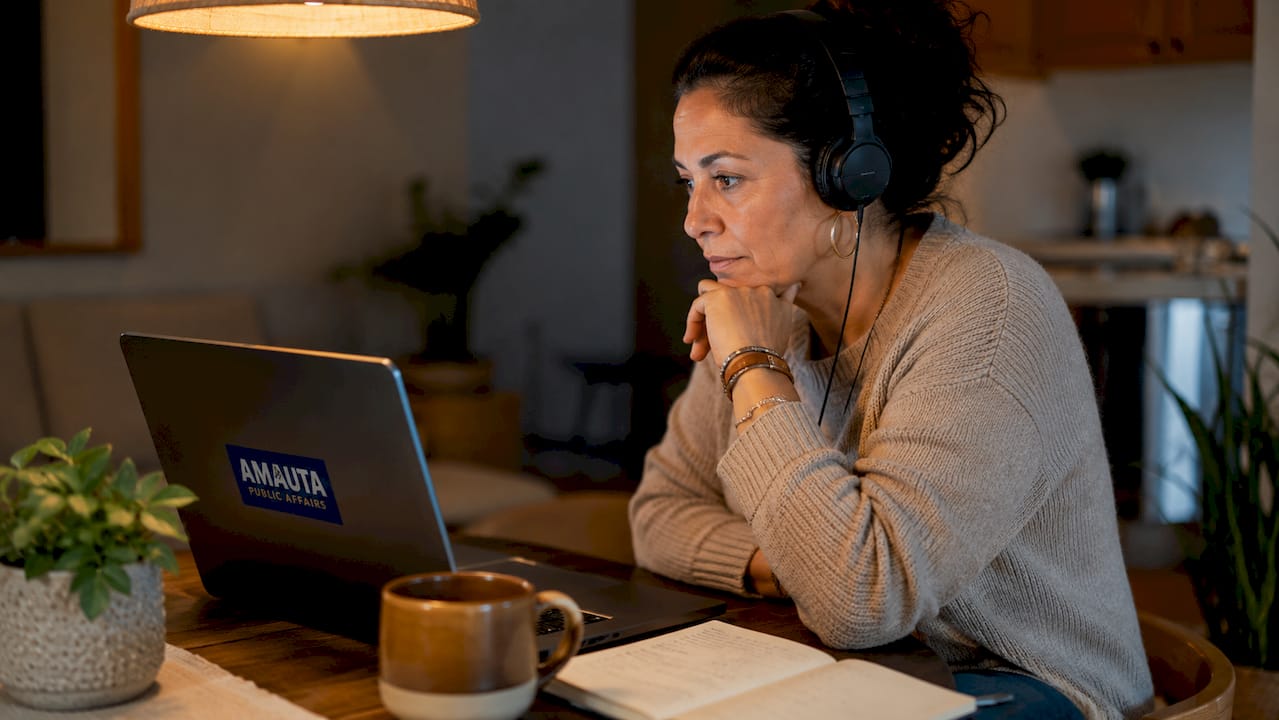 Woman engaged in digital civic workshop
