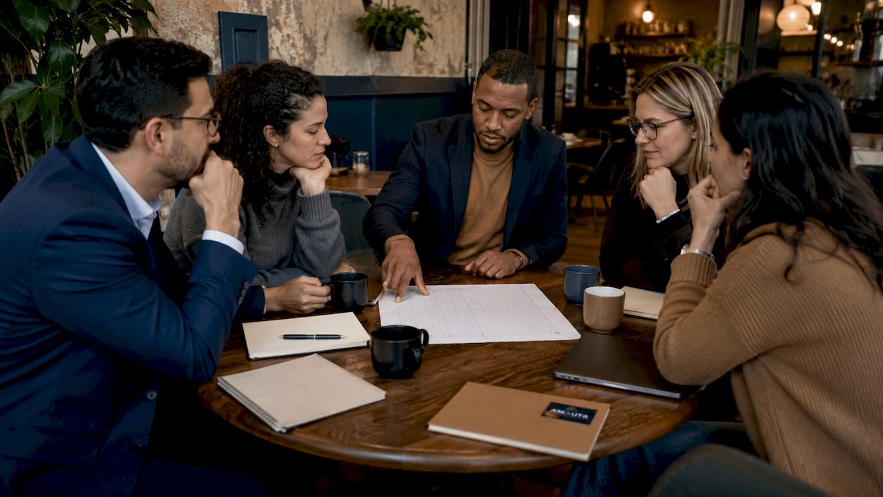 Diverse team coordinating media criticism response around table