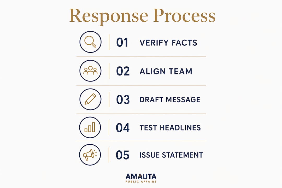 Infographic outlining steps to respond to media criticism