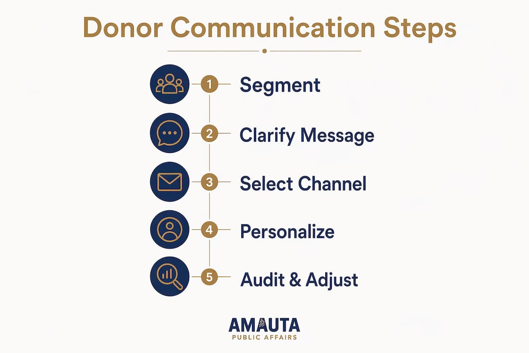Infographic illustrating donor communication steps