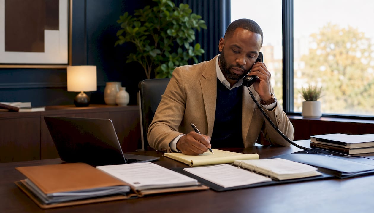Official making phone calls and taking notes