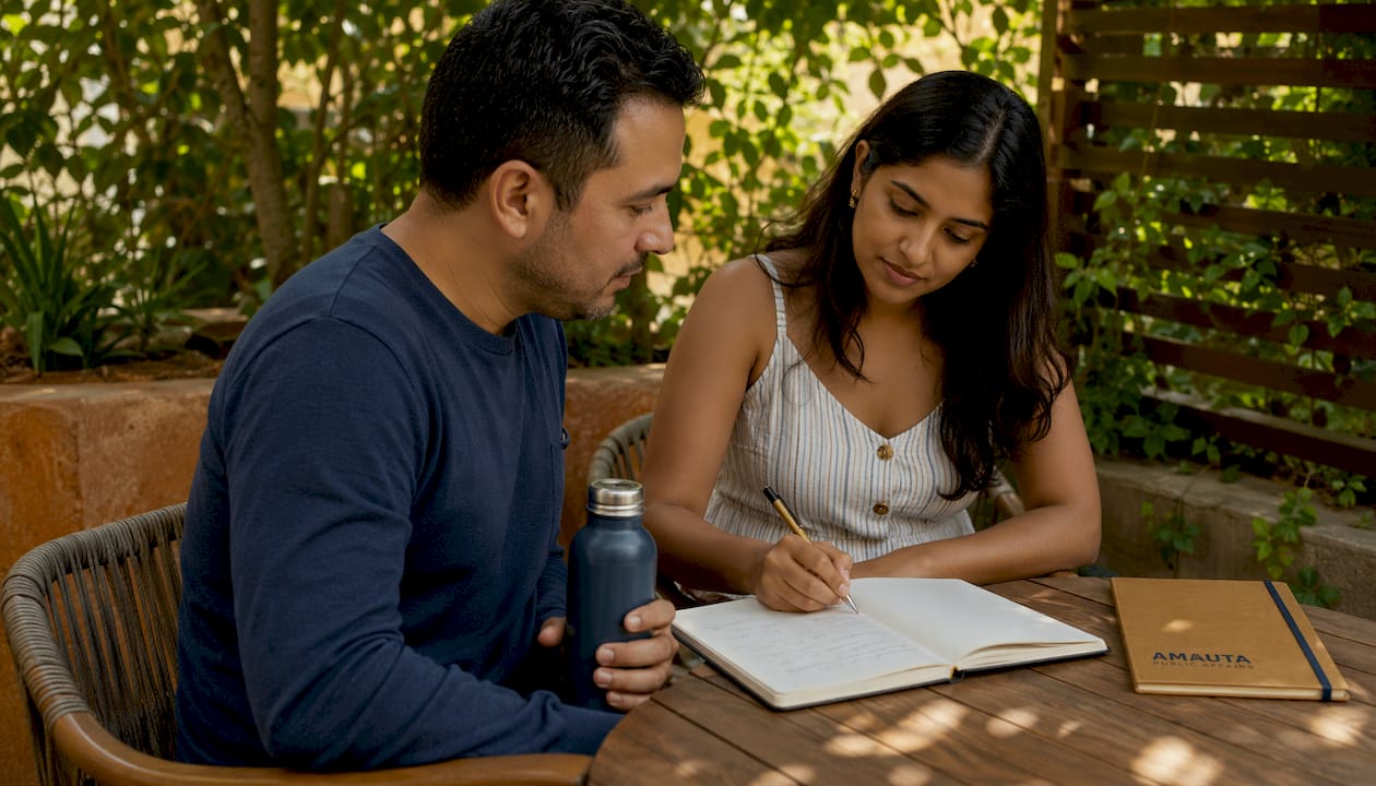 Two colleagues collaborating on messaging