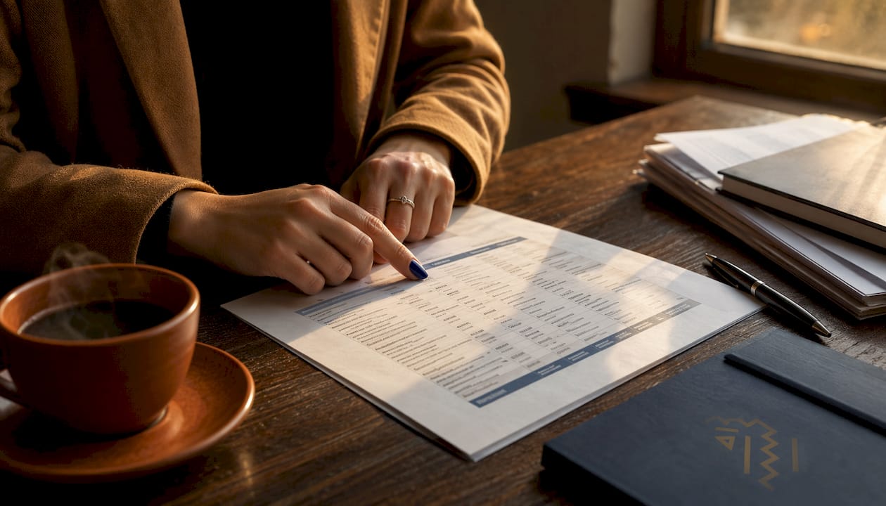 Hands reviewing platform comparison table