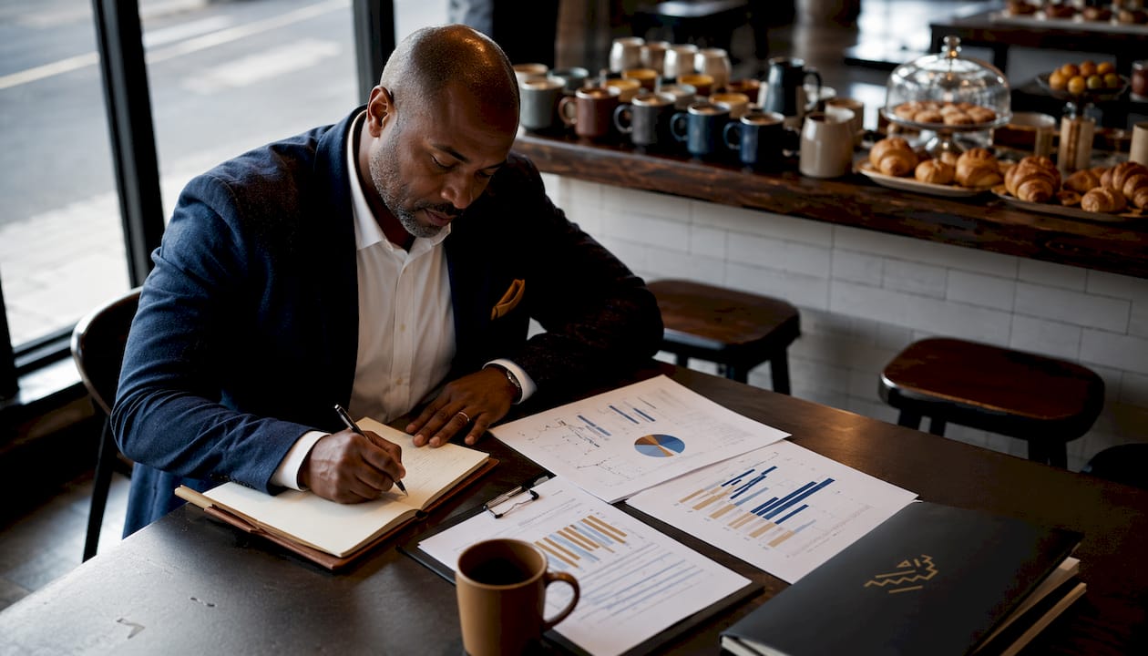 Man reviewing public affairs platform reports