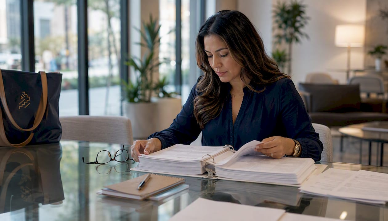 Project manager reviewing administrative record binder
