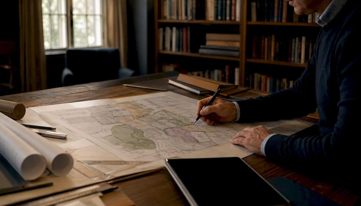 Hand sketching land-use zoning map