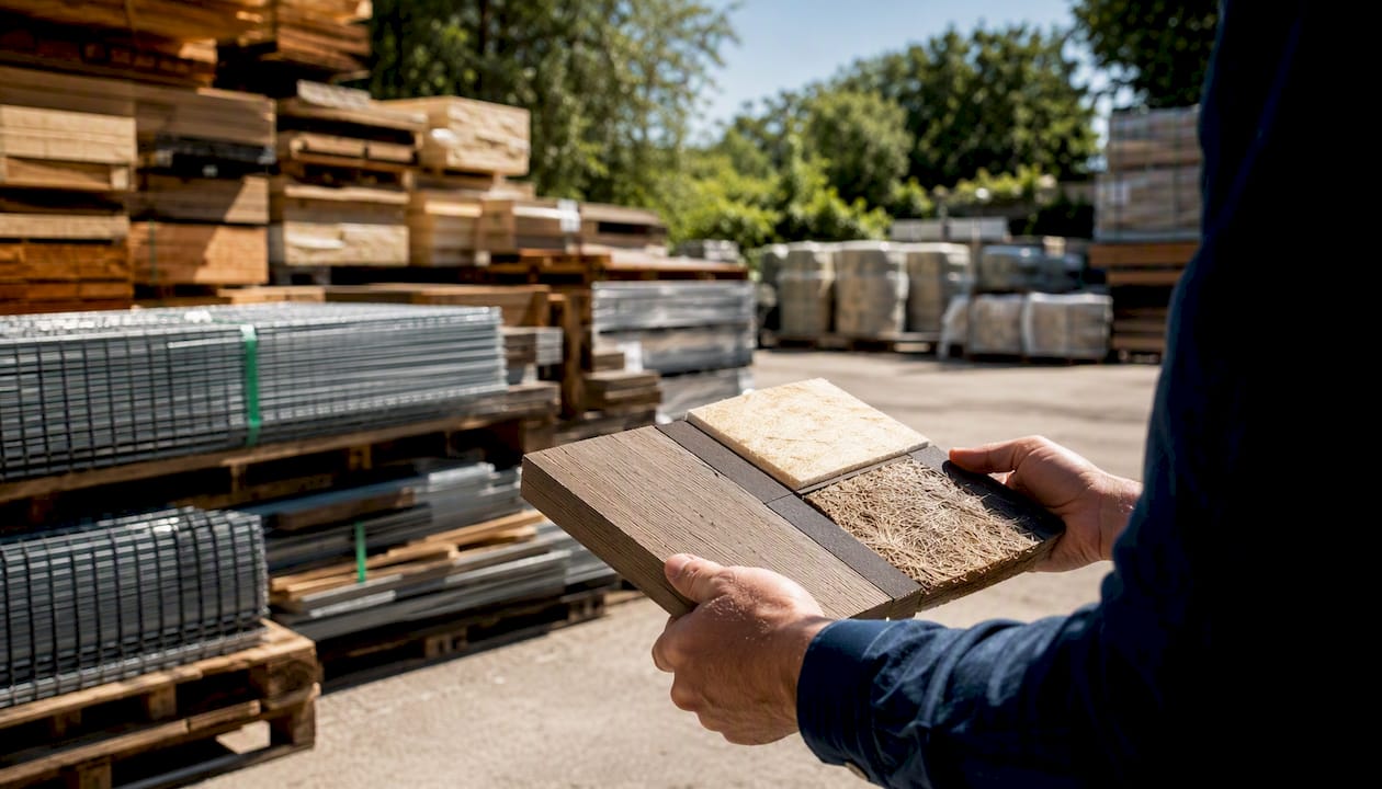 Hands inspecting sustainable construction materials