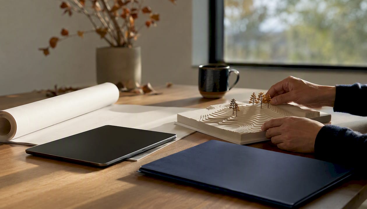 Workspace with environmental review materials