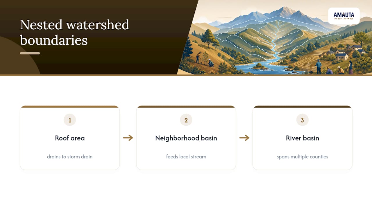 Diagram of nested watershed boundaries and drainage scale