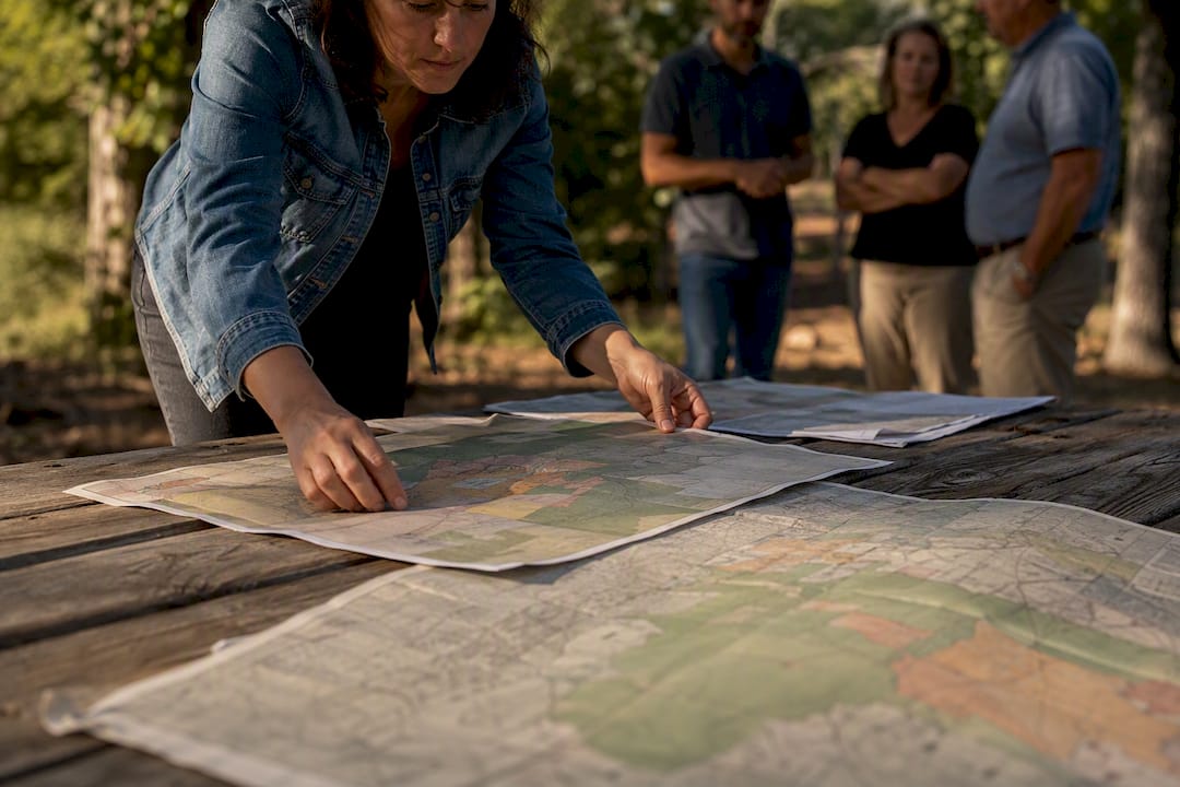 Mediator arranging land use maps on table