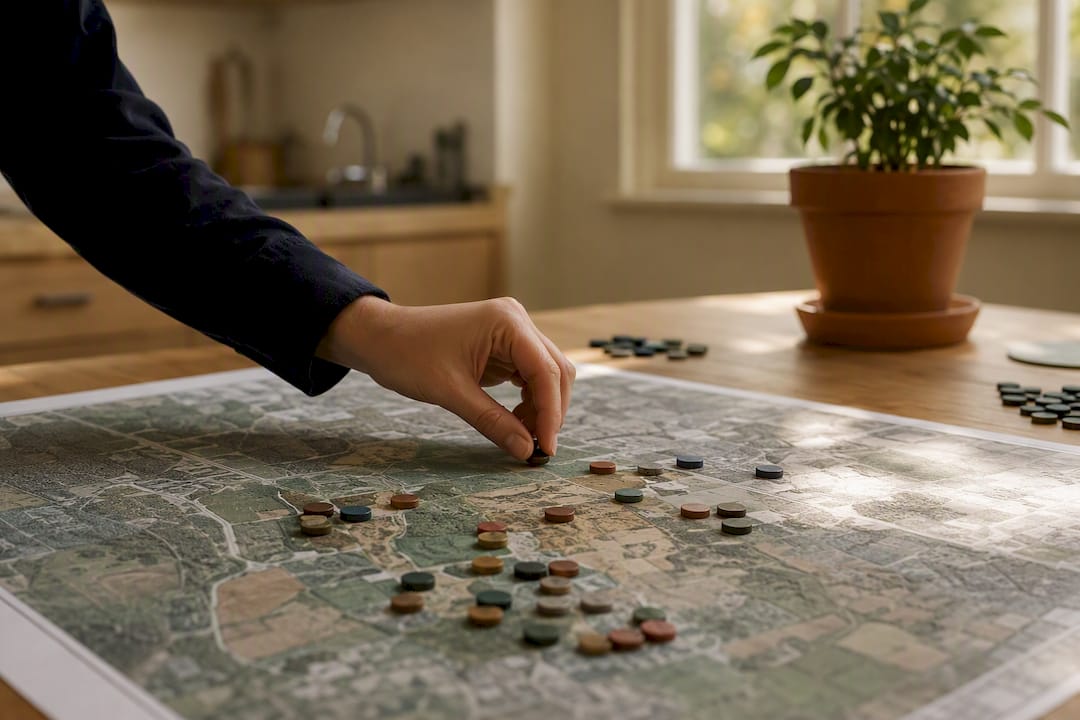 Hand placing tokens on community map