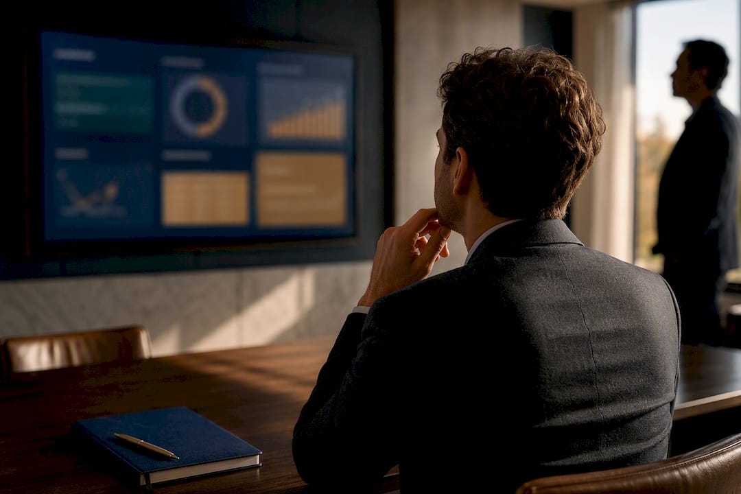 Analyst reviewing public affairs KPI dashboard