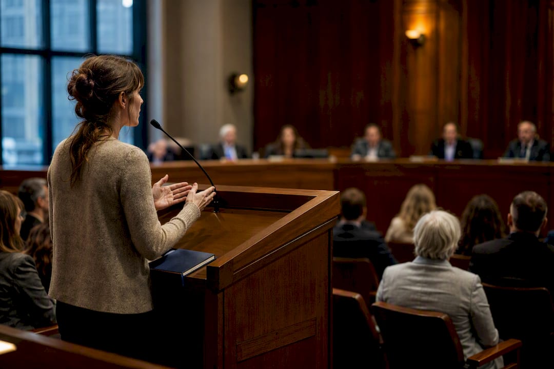Resident speaking at a public hearing