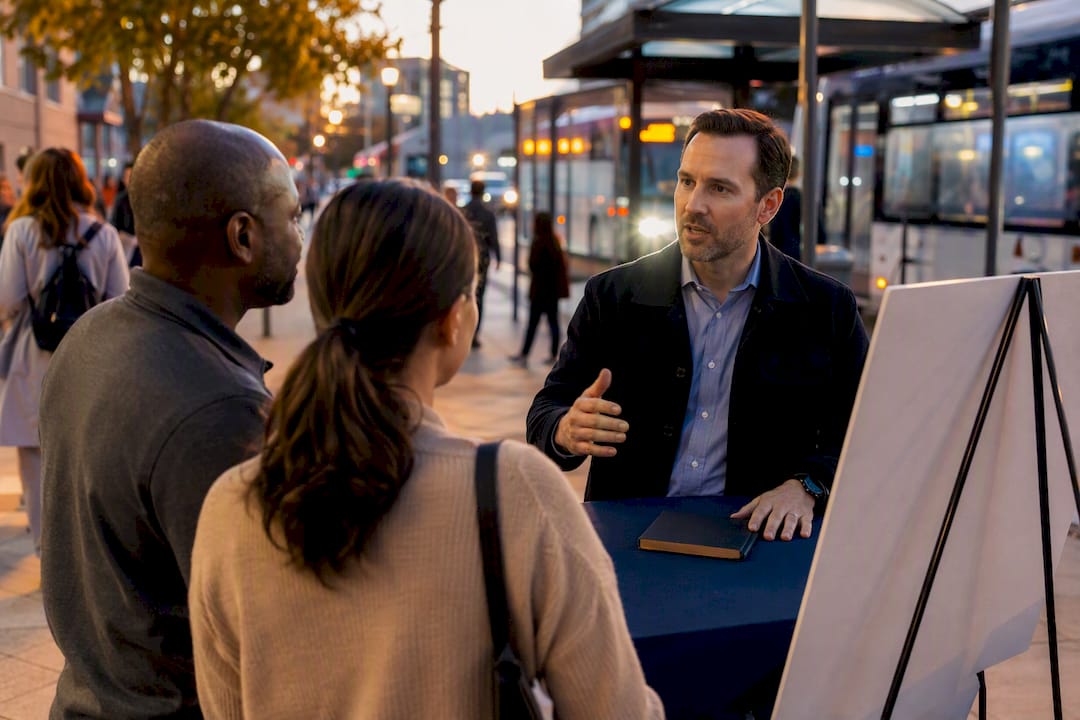 Residents participating in transit stop outreach