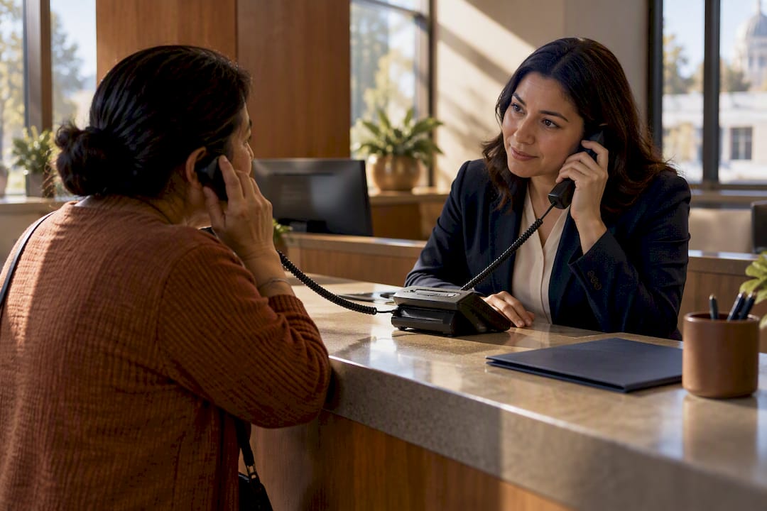 Coordinator providing language interpretation assistance