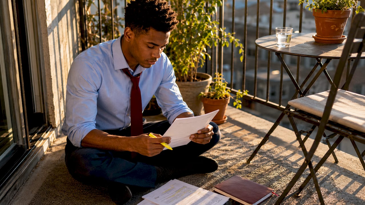 Man highlighting traditional 401(k) tax forms in office