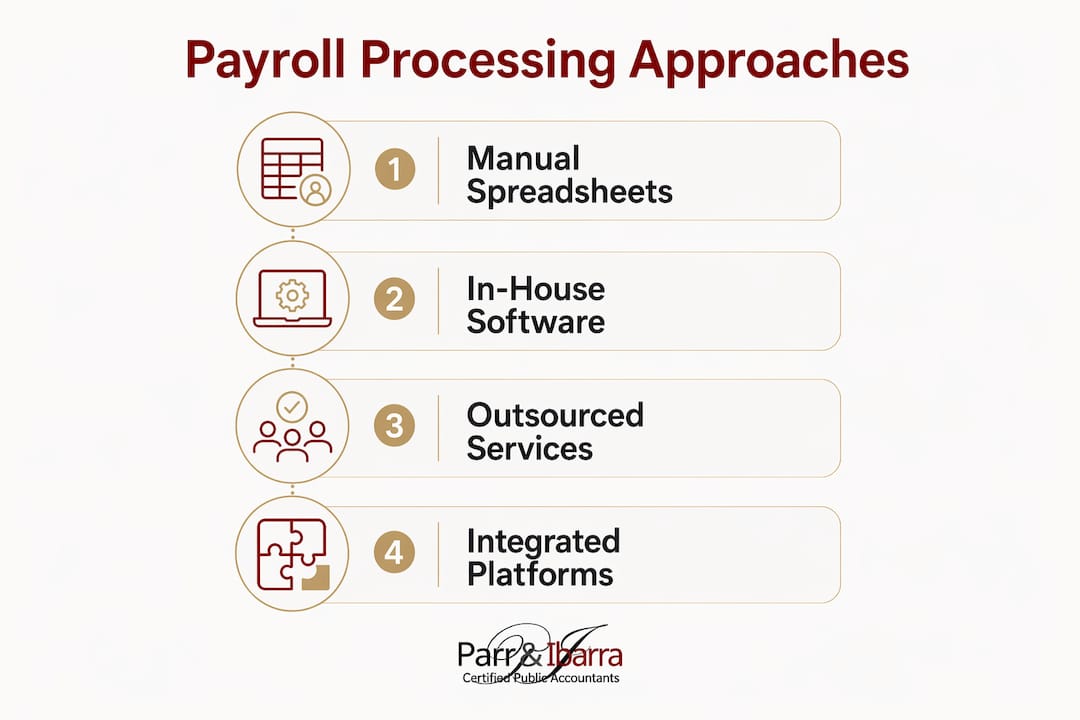 Infographic showing payroll processing approaches in steps