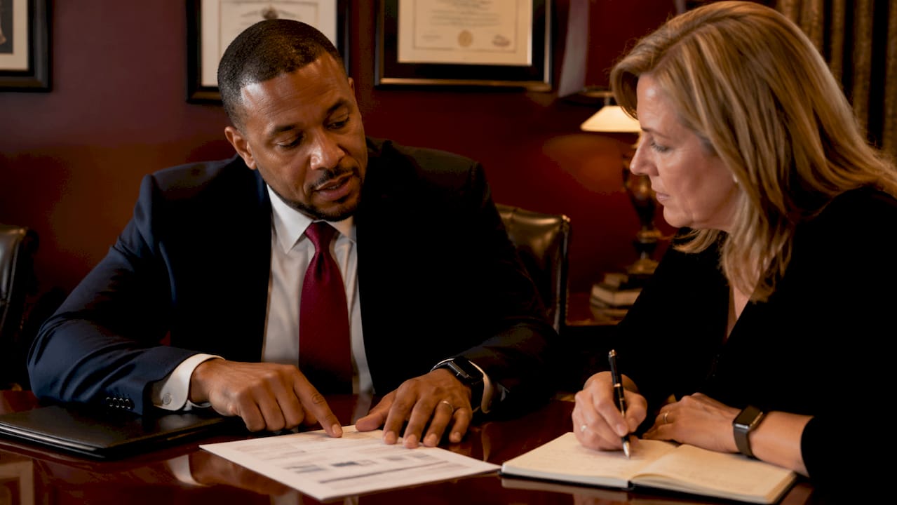 Client and tax planner consulting professionally