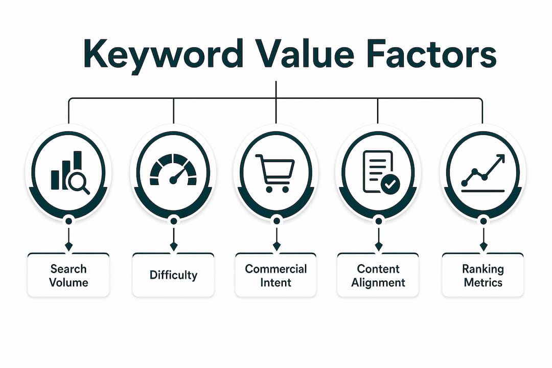 Infographic illustrating key variables determining keyword value