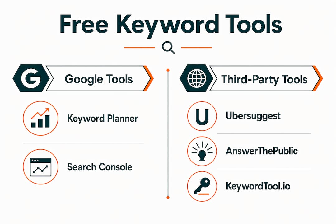 Comparative infographic of free keyword research tools grouped