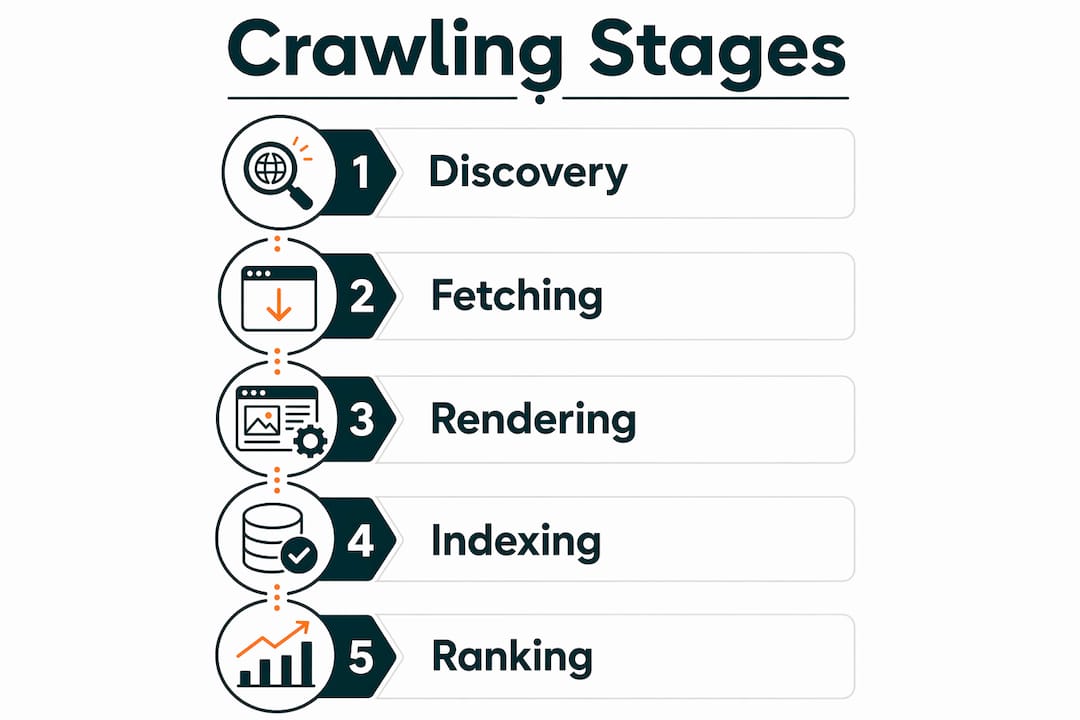 Infographic showing Google crawling stages step-by-step