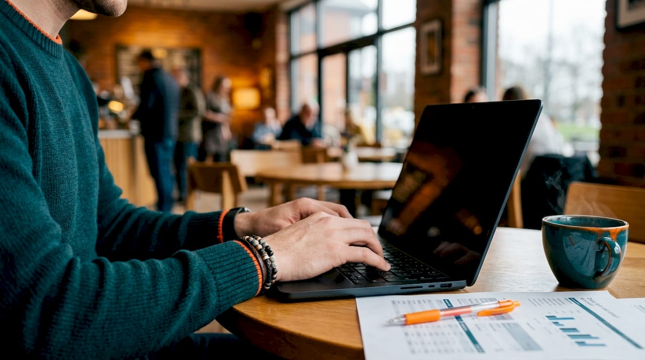 Hands typing site verification details on laptop keyboard