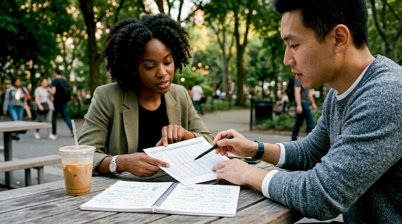 Two colleagues mapping content audit and keywords