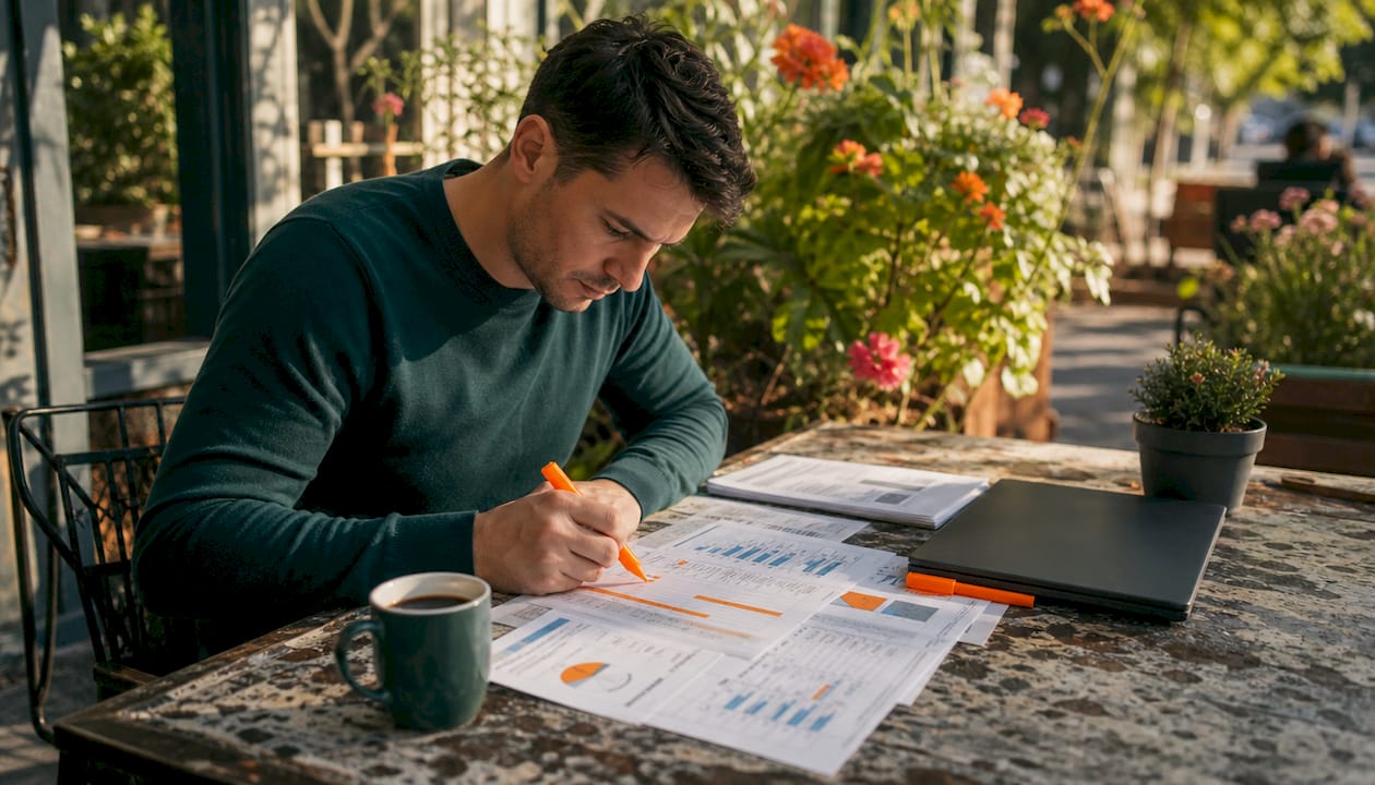 Hands marking SEO competitor strategy reports