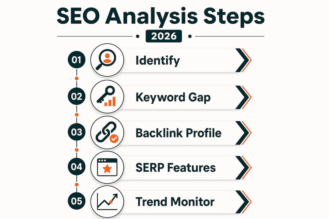 Infographic listing SEO competitive analysis steps