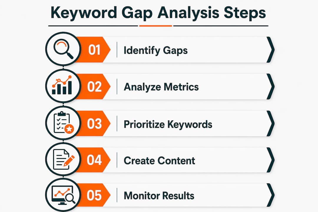 Infographic showing steps of keyword gap analysis