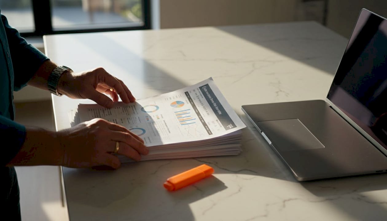Hands holding competitive SERP benchmarking reports