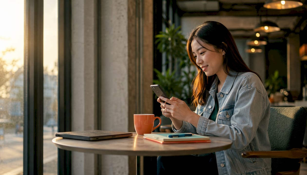 Woman using smartphone outdoors showing user experience effects