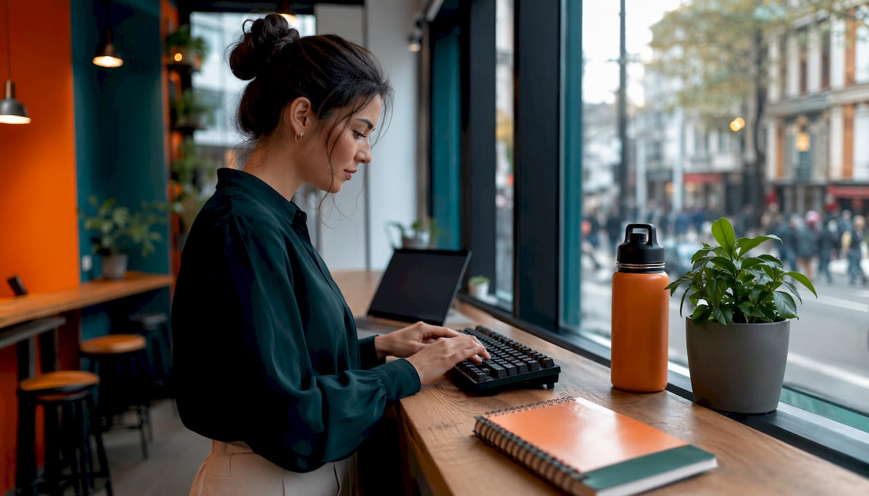 Close-up of marketer typing on keyboard
