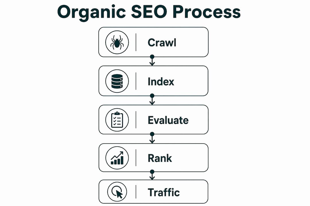 Infographic showing organic SEO process steps
