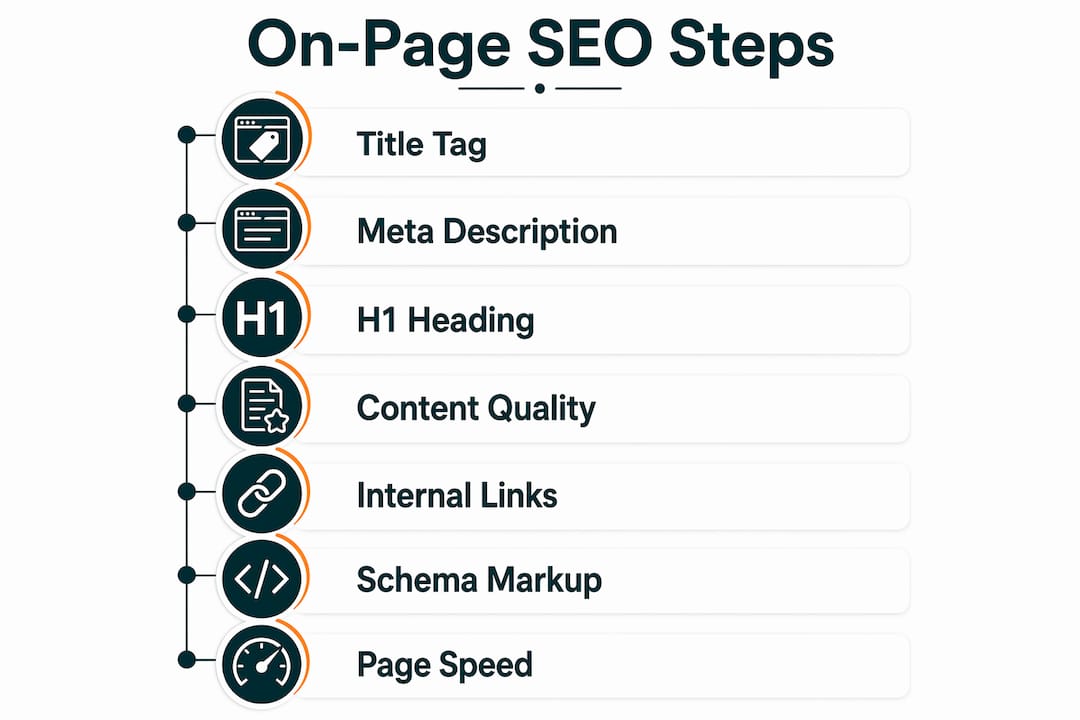 Infographic outlining on-page SEO checklist steps