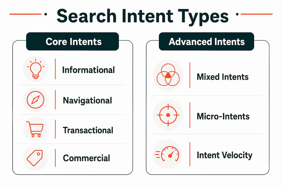 Infographic illustrating main types of keyword intent