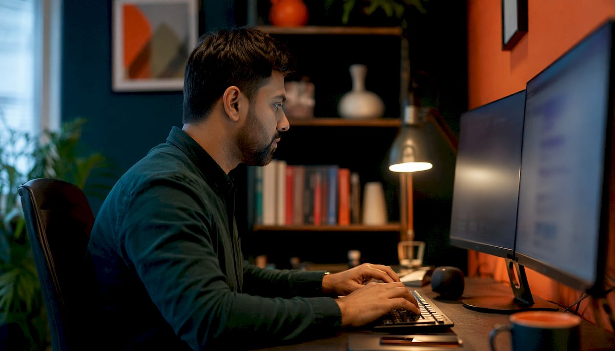 SEO specialist typing on keyboard in office