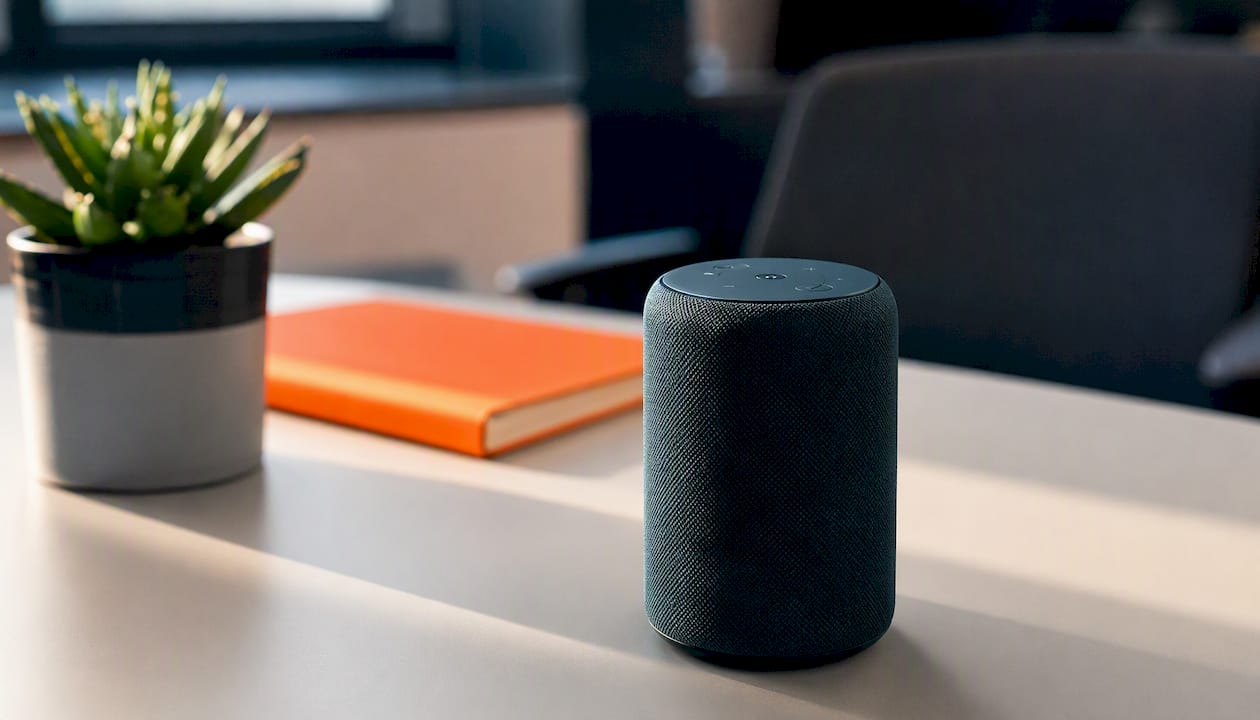 Smart speaker device on office desk